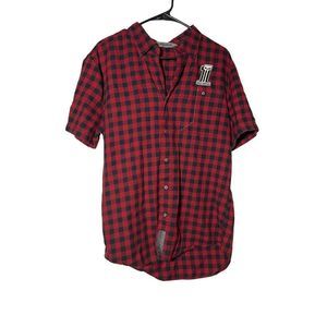 Harley Davidson red and black plaid button up short sleeve shirt size medium wit
